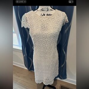LACE DRESS Overlay Short Sleeve Sheath Dress in WHITE SIZE 8